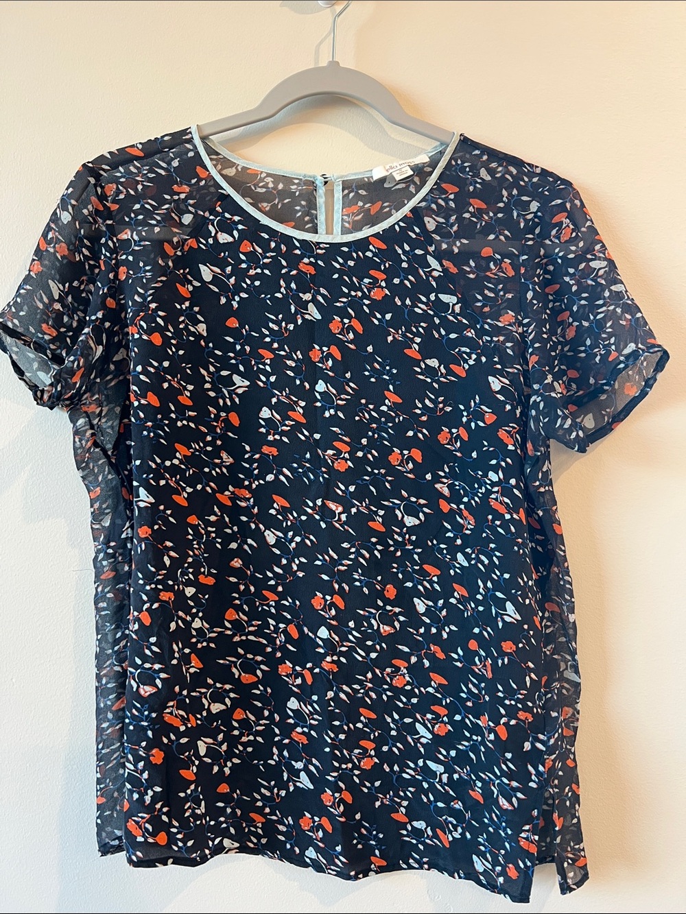 Floral Short-Sleeve Blouse - Navy with Red Floral Ella Moss M danity Silk